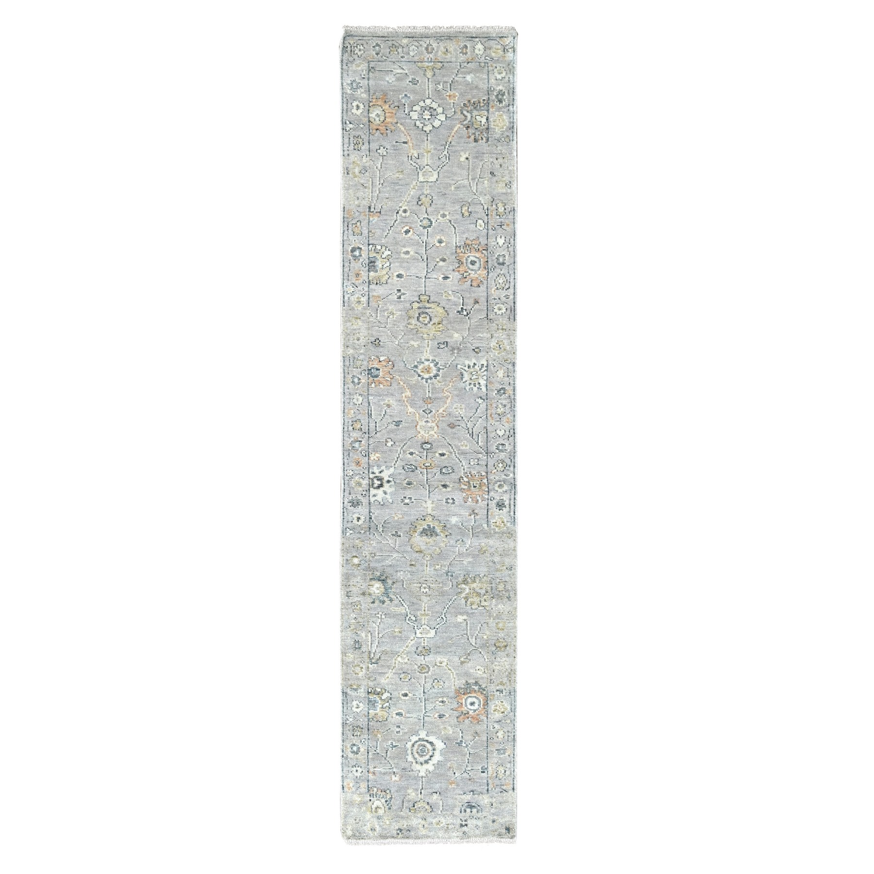Cloud Gray, Supple Collection, Oushak All Over Design, Soft Velvety Wool, Hand Knotted, Vegetable Dyes, Narrow Runner, Oriental Rug